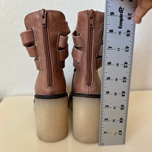 Free People Tan Leather Chunky Lug Sole Jesse Cut Out Boots Womens 36 EU - Picture 12 of 13